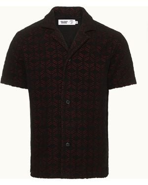 Orlebar Brown Automobili Lamborghini Hexagon Jacquard Relaxed Fit Capri Collar Cotton Shirt - Black