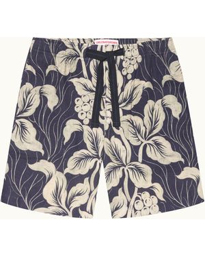 Orlebar Brown Relaxed Fit Linen Shorts With Exclusive Petralis Print - Blue