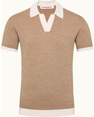Orlebar Brown Tailored Fit Contrast Texture Merino Polo Shirt - Natural