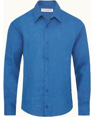 Orlebar Brown Classic Collar Tailored Fit Linen Shirt - Blue