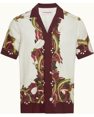 Orlebar Brown Relaxed Fit Linen Capri Collar Orchis Print Shirt - Purple