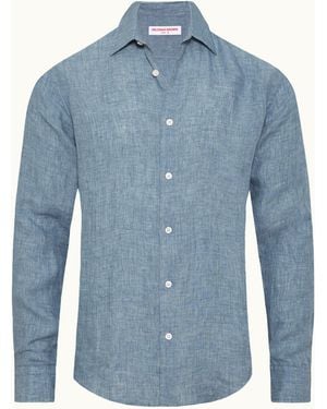 Orlebar Brown Tailored Long Sleeve Linen Shirt - Blue