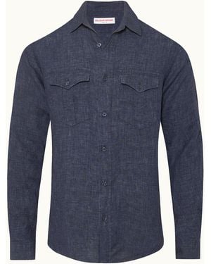 Orlebar Brown Dark Tailored Linen Long Sleeve Shirt - Blue