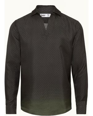 Orlebar Brown Automobili Lamborghini Degrade Hexagon Print Relaxed Fit Overhead Certified Silk Shirt - Black