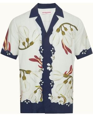 Orlebar Brown Relaxed Fit Linen Capri Collar Orchis Print Shirt - Blue