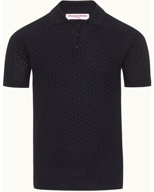 Orlebar Brown Tailored Fit Lattice Knit Silk Polo Shirt - Blue