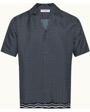 Orlebar Brown Dark Luxury Printed Silk Shirt - Blue