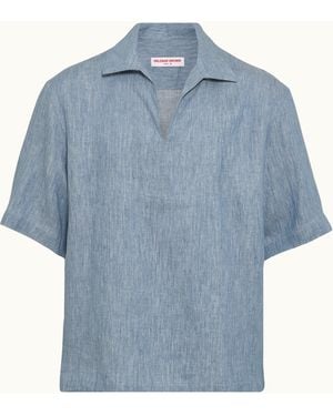 Orlebar Brown Luxury Linen Overhead Shirt - Blue
