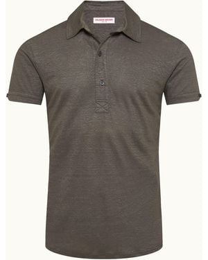 Orlebar Brown Luxury Linen Polo Shirt - Grey