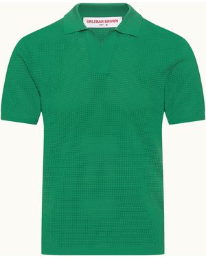 Orlebar Brown Classic Fit Open Mesh Waffle Stitch Polo Shirt - Green
