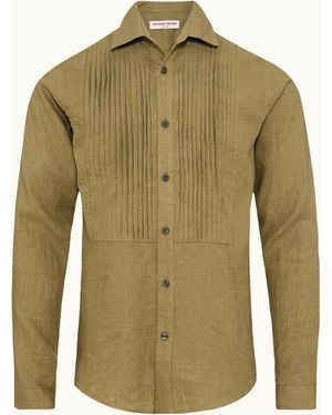 Orlebar Brown Tailored Fit Linen Shirt With Pleated Bib - Green