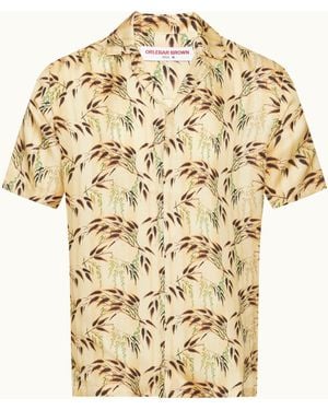 Orlebar Brown Relaxed Fit Capri Collar Catkin Print Silk Shirt - Metallic
