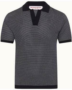 Orlebar Brown Classic Fit Open Mesh Waffle Stitch Polo Shirt - Black