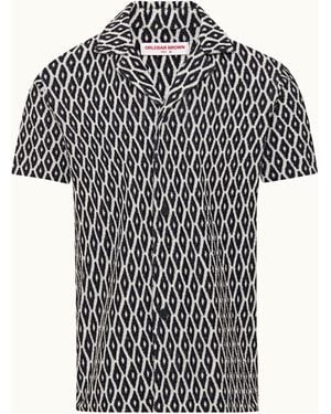 Orlebar Brown Relaxed Fit Capri Collar Geometric Jacquard Towelling Shirt - Black