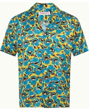 Orlebar Brown Petal Print Relaxed Fit Capri Collar Silk Shirt Woven - Blue