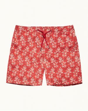 Orlebar Brown Mid-Length Bamboo Print Drawcord Swim Shorts - Red