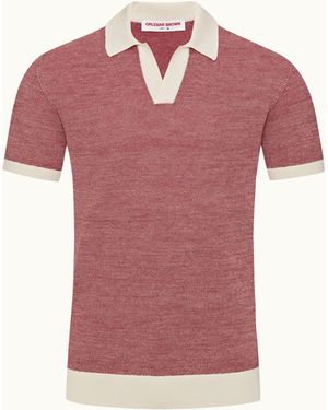 Orlebar Brown Tailored Fit Contrast Texture Merino Polo Shirt - Pink