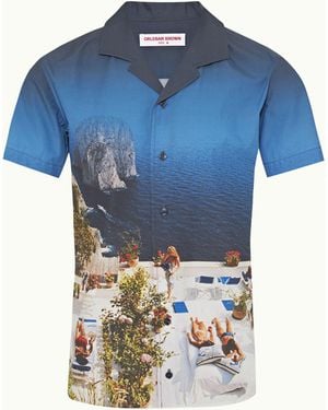 Orlebar Brown Photographic Print Classic Fit Capri Collar Cotton Shirt - Blue