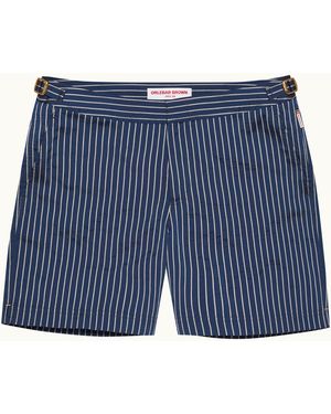 Orlebar Brown Mid-Length Classic Textured Stripe Swim Shorts - Blue