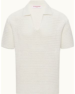 Orlebar Brown Crochet Effect Organic Cotton Polo Shirt - White