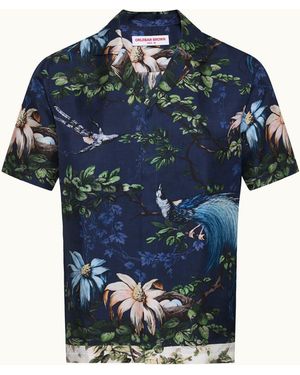 Orlebar Brown Dark Printed Silk Shirt - Blue