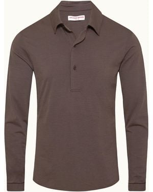 Orlebar Brown Merino Polo Shirt Long-Sleeve Tailored Knit - Brown