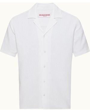 Orlebar Brown Relaxed Fit Capri Collar Open Weave Italian Cotton Shirt - White