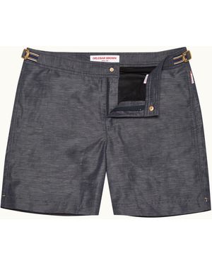 Orlebar Brown Mid-Length Tape Stripe Linen Blend Swim Shorts - Grey