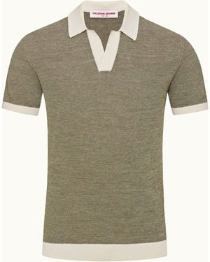 Orlebar Brown Tailored Fit Mixed Texture Knit Polo Shirt - Green