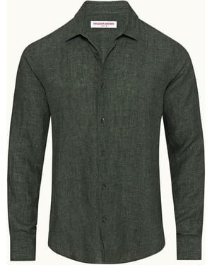 Orlebar Brown Tailored Fit Classic Collar Linen Shirt Woven - Green