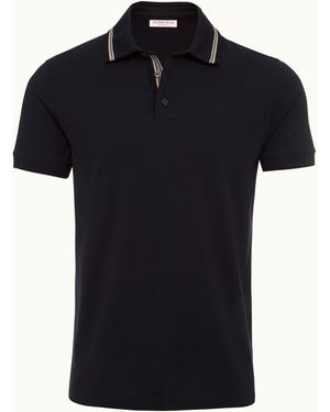 Orlebar Brown Night Iris Stripe Tipping Collar Classic Fit Polo Shirt - Black