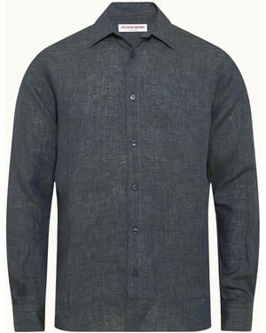 Orlebar Brown Stitched Linen Shirt Textured Summer Classic - Blue