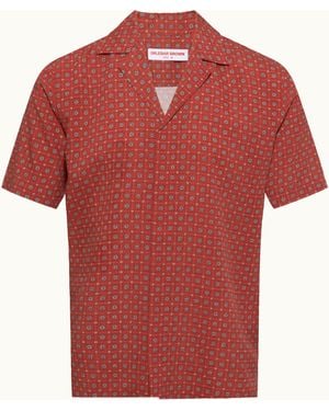 Orlebar Brown Relaxed Fit Short-Sleeve 100% Lyocell Resort Shirt - Red