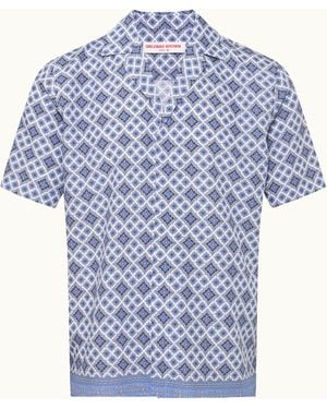 Orlebar Brown Relaxed Fit Linen Capri Collar Paisley Season Print Shirt - Blue