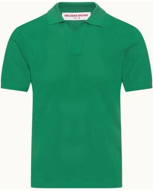 Orlebar Brown Classic Fit Open Mesh Waffle Stitch Polo Shirt - Green