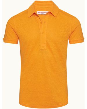 Orlebar Brown Tailored Fit Linen Polo Shirt - Orange