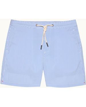 Orlebar Brown Mid-Length Seersucker Stripe Drawcord Swim Shorts - Blue