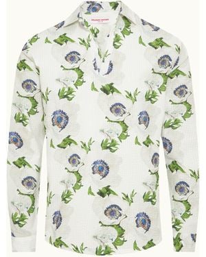Orlebar Brown Relaxed Fit Open Resort Placket Coronaria Print Seersucker Shirt - White