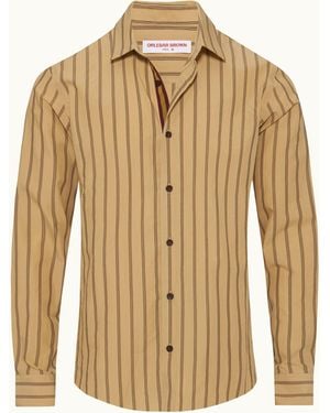 Orlebar Brown Tailored Fit Classic Collar Long-Sleeve Stripe Cotton Shirt - Natural
