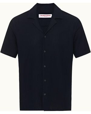 Orlebar Brown Relaxed Fit Capri Collar Open Weave Italian Cotton Shirt - Blue