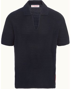 Orlebar Brown Classic Fit Organic Cotton Crochet Polo Shirt - Blue