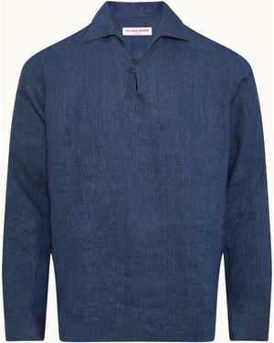 Orlebar Brown Dark Luxury Linen Long Sleeve Shirt - Blue