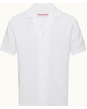 Orlebar Brown Relaxed Fit Capri Collar Open Weave Italian Cotton Shirt - White
