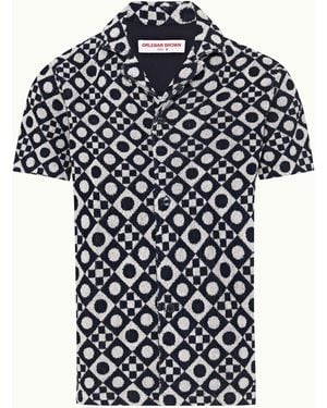 Orlebar Brown Domi Jacquard Capri Collar Cotton Towelling Shirt - Black