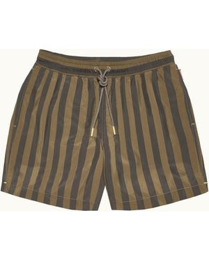 Orlebar Brown Bold Stripe Designer Swim Shorts - Green