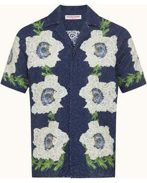 Orlebar Brown Relaxed Fit Capri Collar Broderie Anglaise Shirt - Blue