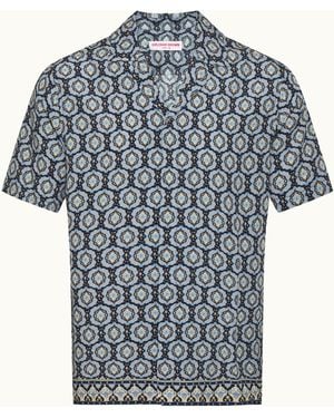 Orlebar Brown Dark Luxury Printed Silk Shirt - Blue