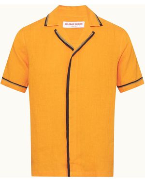 Orlebar Brown Relaxed Fit Two-Tone Capri Collar Linen Shirt - Orange