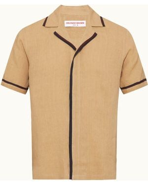 Orlebar Brown Relaxed Fit Two-Tone Capri Collar Linen Shirt - Natural