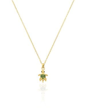 OROVIVO Tartara Damen Collier Silber Vergoldet 925 Zirkonia Grün 0,1 Ct Schildkröte B 1,2 Mm, Collier Mit Stein - Mettallic